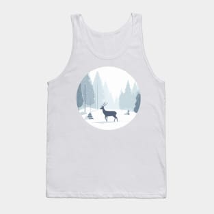 Snowy Lone Deer Christmas Winter Snow Forest Landscape Tank Top